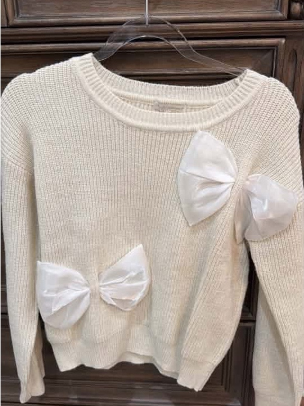 Simply Southern Cream Bow Accent Scoop Neck Sweater